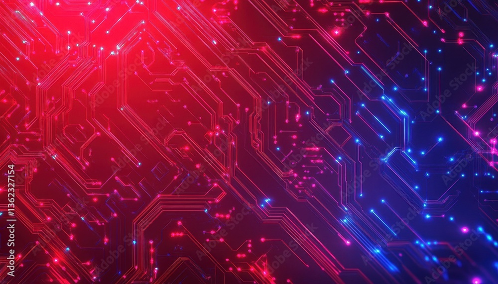 Poster abstract red and blue glowing circuit board background