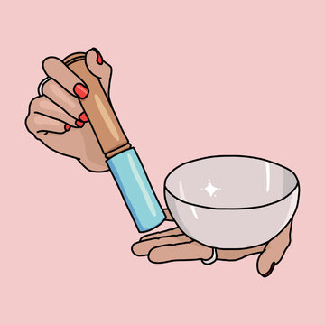 Hand With Singing Bowl Illustration