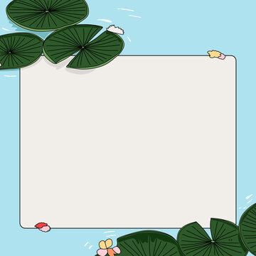 Minimalist Blank Paper In a Pond with Floating Plants Illustration