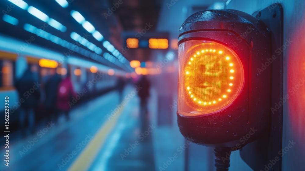 Aufkleber A bright traffic light emits red signals at a busy transit station while commuters navigate through the area, emphasizing the importance of security and efficient transportation management.