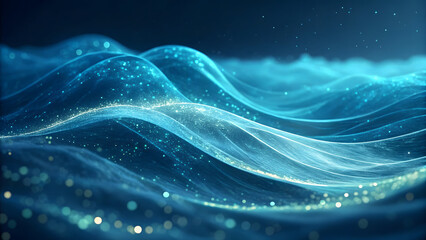 Abstract background with luminous waves glowing softly under the moonlit sky