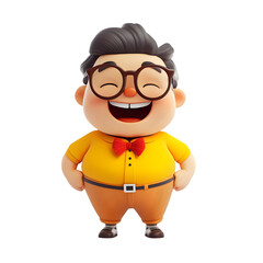 3D Cartoon Man With Glasses And Bow Tie Laughing