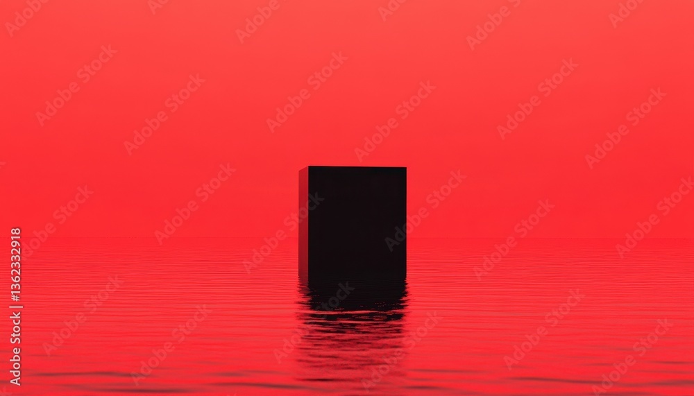 Aufkleber black cube floating on red water