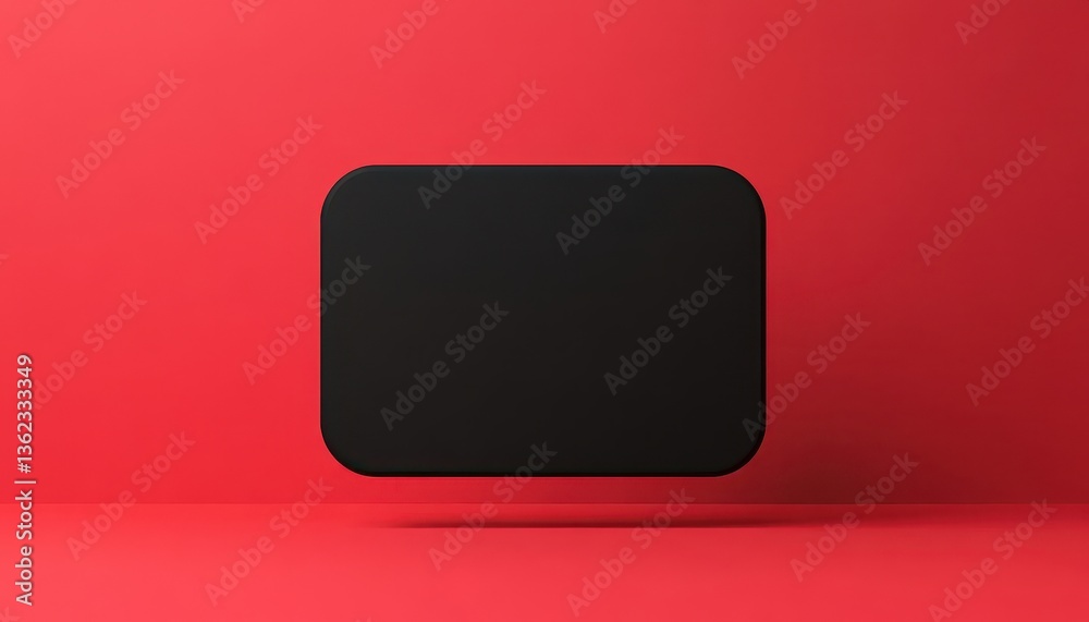 Poster black square on red background: minimalist 3d render
