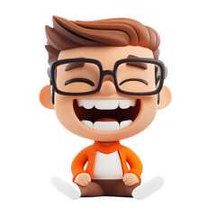 Fototapeta premium Happy Boy With Glasses Sitting and Smiling