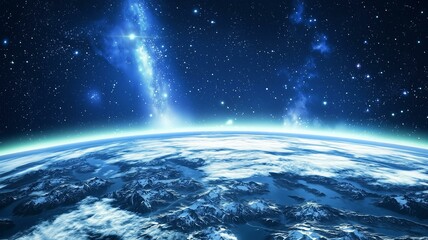 Obraz premium Photorealistic image of an aurora glowing over Earth’s poles, viewed from space with stars around 