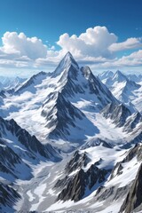 Obraz premium mountains covered in snow and clouds with a blue sky