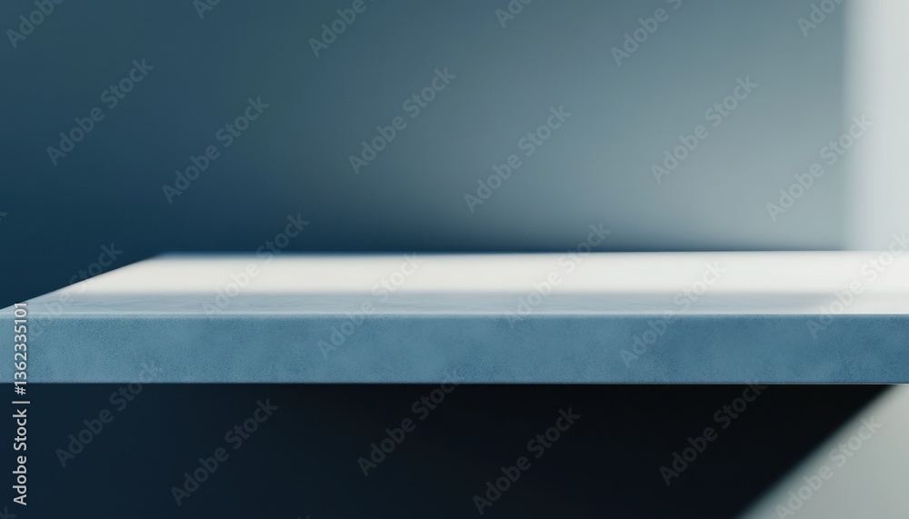 Poster empty blue shelf on gray background