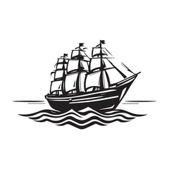 Vintage sailing boat cruising on the ocean with tall mast under the sky, evoking the spirit of a pirate vessel and galleon in the open water