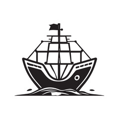 Ship silhouette vector illustration in black