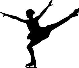 silhouette of a girl dancing on skates on a white background, vector