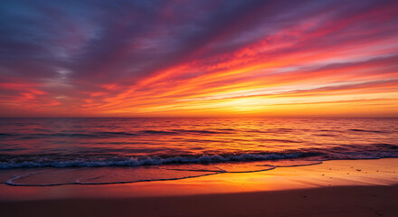 Fototapeta premium Vibrant sunset over the ocean with colorful cloudscape