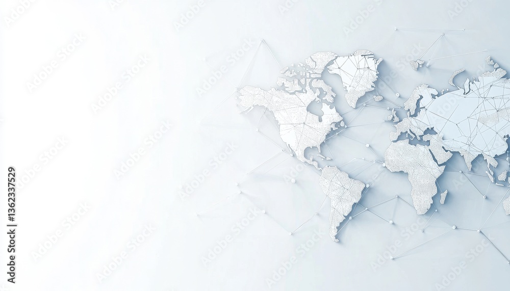 Poster global network connections: abstract world map illustration
