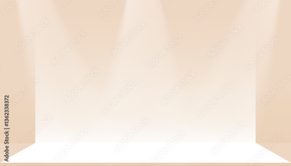Aufkleber Brown studio shot background with blank 3d Beige Podium and empty backdrop for shooting Product Presentation,Vector Backdrop Background scene mock up product retail banner in modern photo studio