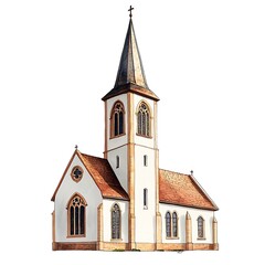 Obraz premium Illustration of a Charming Country Church with a Tall Steeple and Red Tile Roof. This image is perfect for religious, historical, or architectural projects.
