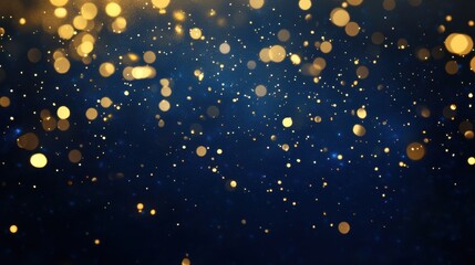 abstract background with Dark blue and gold particle. Christmas Golden light shine particles bokeh on navy blue background. Gold foil texture. Holiday concept. illustration