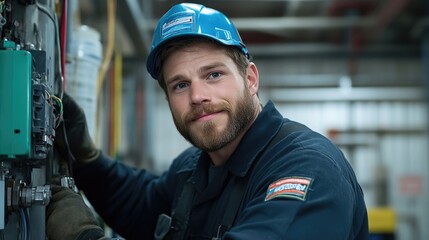 Fototapeta premium Focused worker in industrial setting (1)