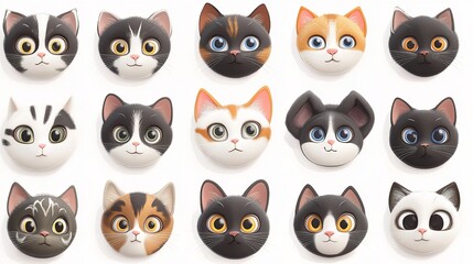 Obraz premium A seamless pattern of various cartoon cat faces 