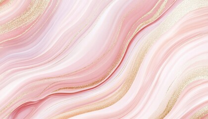 Pink and Gold Marble Texture Background with Swirls and Glitter