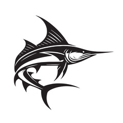 Black Color Swordfish Silhouette Vector Illustration, Solid White Background