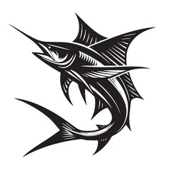 Black Color Swordfish Silhouette Vector Illustration, Solid White Background