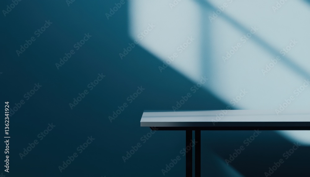 Poster teal wall minimalist tabletop display with light shadow