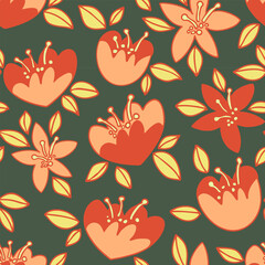 Abstract Bold Scandinavian Floral Vector Seamless Pattern for Textile, Stationery, Wrapping Paper, Wallpaper