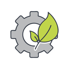 Eco-Friendly Technology Icon with Gear and Leaf Vector Illustration.