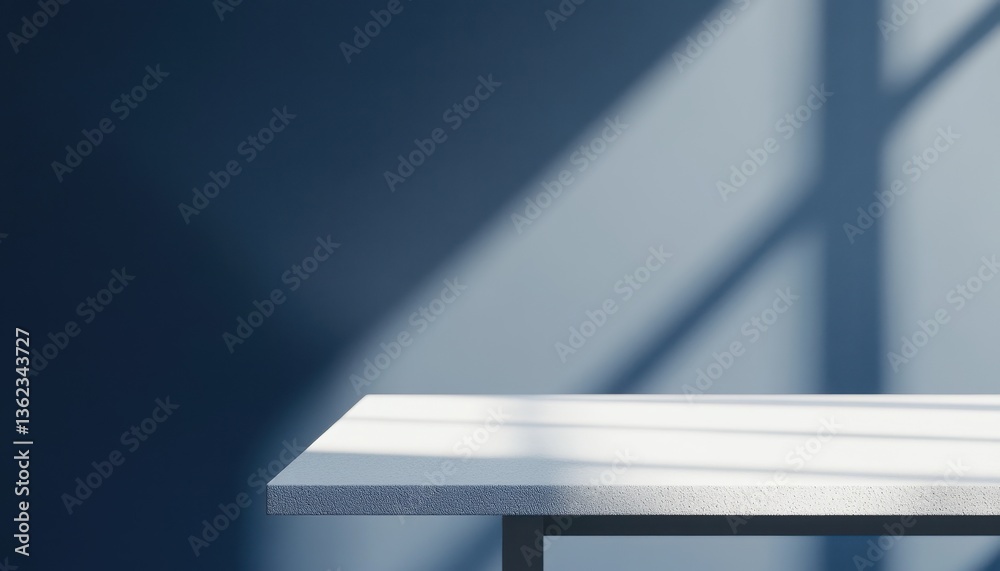 Poster white table with blue background and shadow