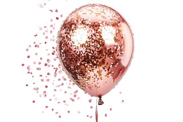 Shiny Rose Gold Balloon with Confetti Inside, Isolated on White