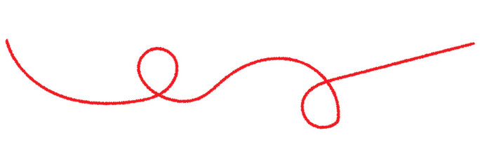 a red silk thread looped in a circle form, extending on both ends, symbolizing the red thread of fate in chinese tradition, on a pure white background with copy space.Line of red yarn, long red thread