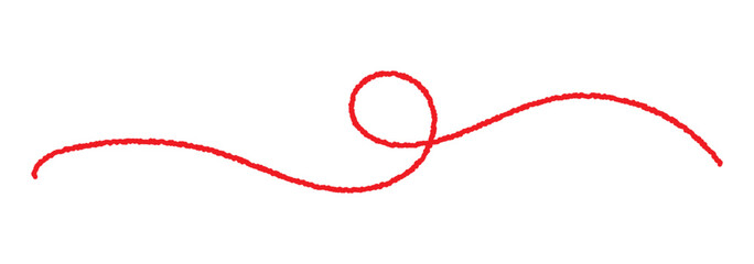a red silk thread looped in a circle form, extending on both ends, symbolizing the red thread of fate in chinese tradition, on a pure white background with copy space.Line of red yarn, long red thread