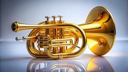 Obraz premium Golden Yellow Cornet on White Background - Musical Instrument Stock Photo