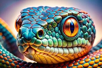 Fototapeta premium Mysterious Snake Gaze: Sharp Focus White Background Stock Photo