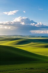 Fototapeta premium arafed view of a green field with a lone tree in the distance