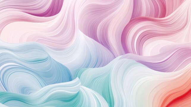 Fototapeta Abstract fluid art background featuring a mix of pastel colors, including pinks, purples, blues, and greens, with swirling, wavy lines creating a dynamic and flowing design
