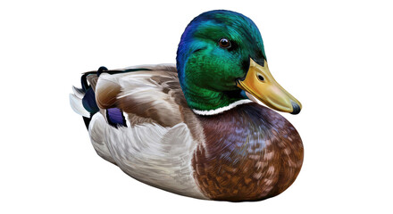 Obraz premium A Realistic Mallard Duck With Exquisitely Detailed Plumage, Emphasizing Iridescent Greens and Blues on Its Head and Soft, Textured Body Feathers