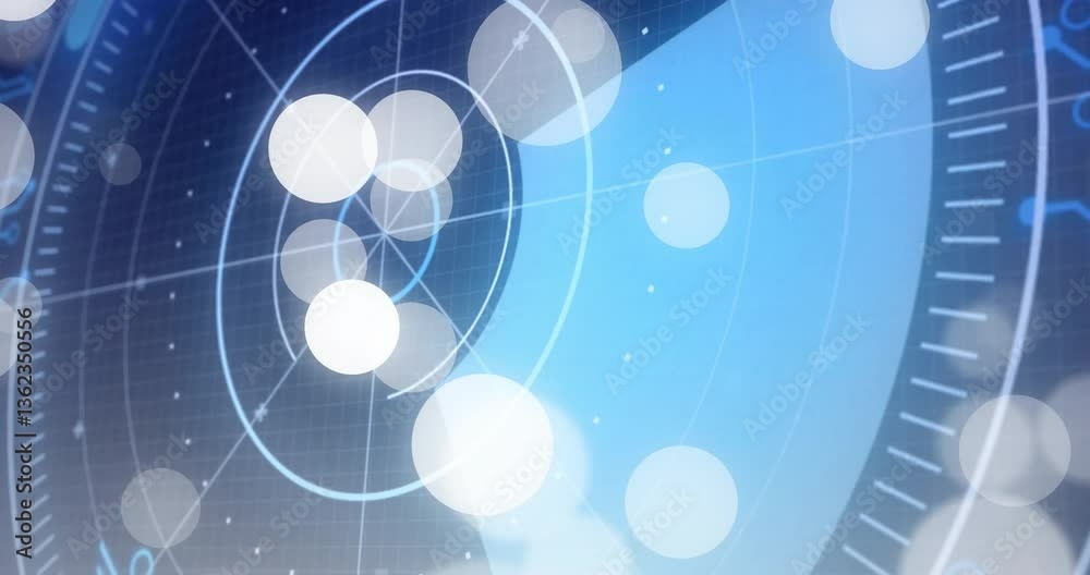 Poster animation of glowing white orbs in abstract digital interface with circular patterns