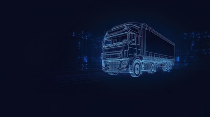 Blueprint of a truck on a dark blue background, representing quick commerce logistics and efficient transportation solutions for modern businesses