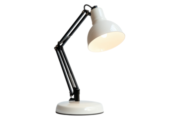 A beacon of focused illumination ready for late night study or diligent work offering pristine white elegance against dark backdrop sleek design.