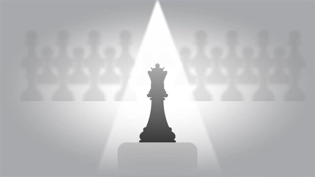 chess background with chess pieces pawn army and queen reveal vector animation