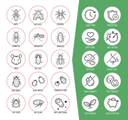 Set icons for pest control. Perfect suite for your service, tools, equipment, infographic material and etc. The outline icons are well scalable and editable. Contrasting elements. EPS10.