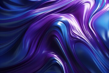 Obraz premium Purple and blue paints, smoothly flowing into each other, create wavy patterns, while the glossy surface, reflecting light, creates the effect of liquid metal. Generative AI