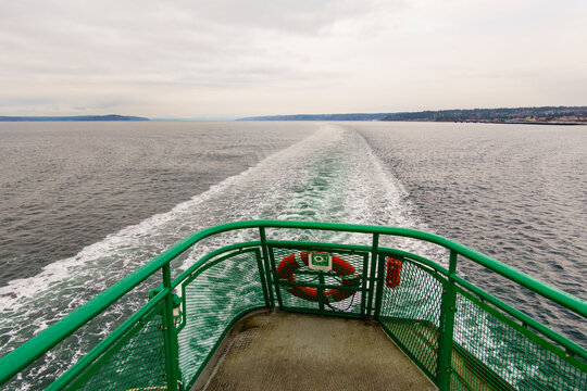 Ferry wake view from the upper deck of a Puget Sound ferry, Edmonds