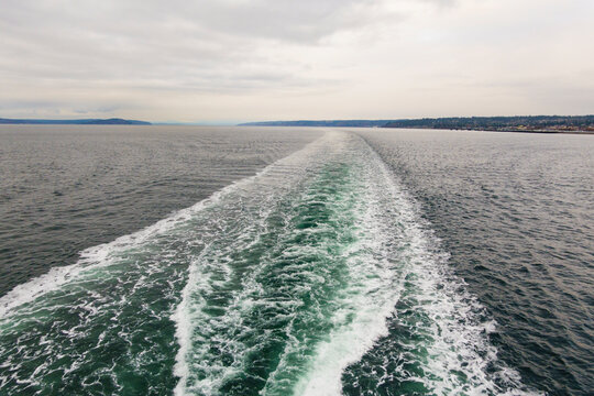 Ferry wake view from the Spokane, a Puget Sound ferry, Edmonds.