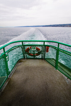 Ferry wake viewed from the upper deck of a Puget Sound ferry, Edmonds