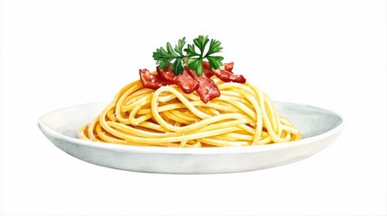Classic spaghetti dish with bacon and parsley garnish