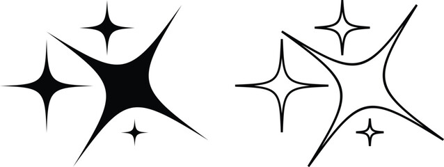 Sparkle icon set isolated on transparent background. flat and line style collection vectors for decoration. stars sparkles icon for your web site design, logo, app, UI. stars black symbol. glint sign.