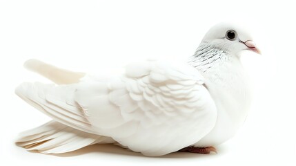 Fototapeta premium A graceful white dove sits perched on a branch, its head cocked to one side in aå§¿æ…‹ that is both elegant andã©ã“ã‹æ»‘ç¨½.