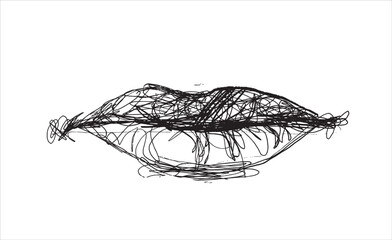 Vector illustration of lips. Doodle lips. Hand drawn. Sloppy drawing. Doodle art. Creative drawing. Sketch of lips. Chaotic lines.  Scribble art.
